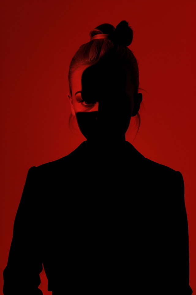 08235-1519975167-1girl,spotlight,silhouette,looking at viewer,cowboy shot,hair bun,gallus,simple background,red background,dark theme,_lora_spotl.png